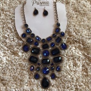 NEW blue gold statement necklace